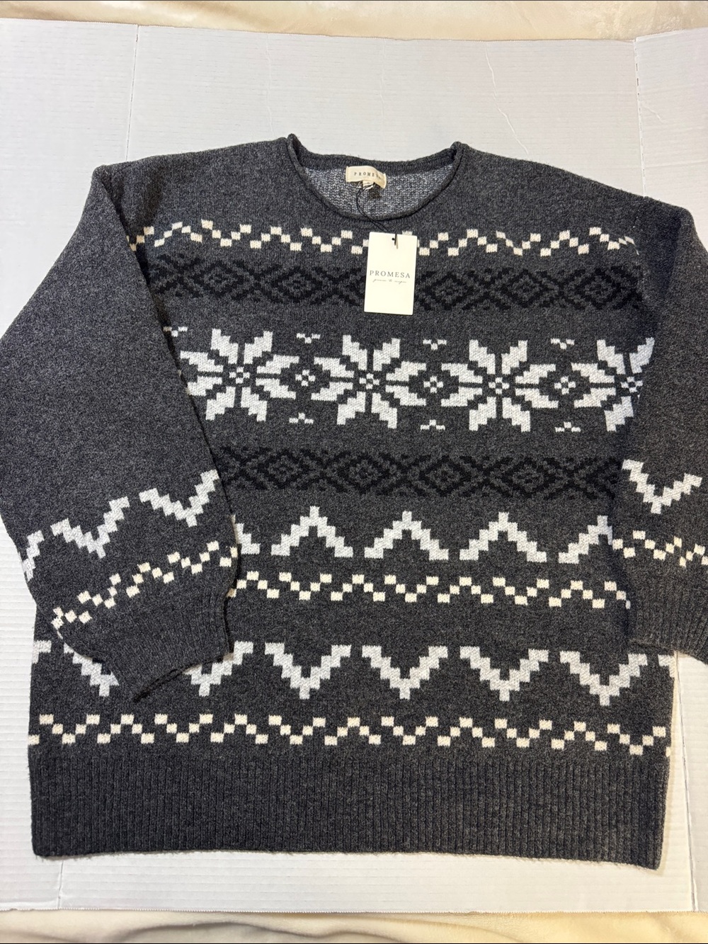 Promesa Cabin Core Fair Isle “Snowy Peaks Oversize Alpine” Sz S Sweater NWT 266